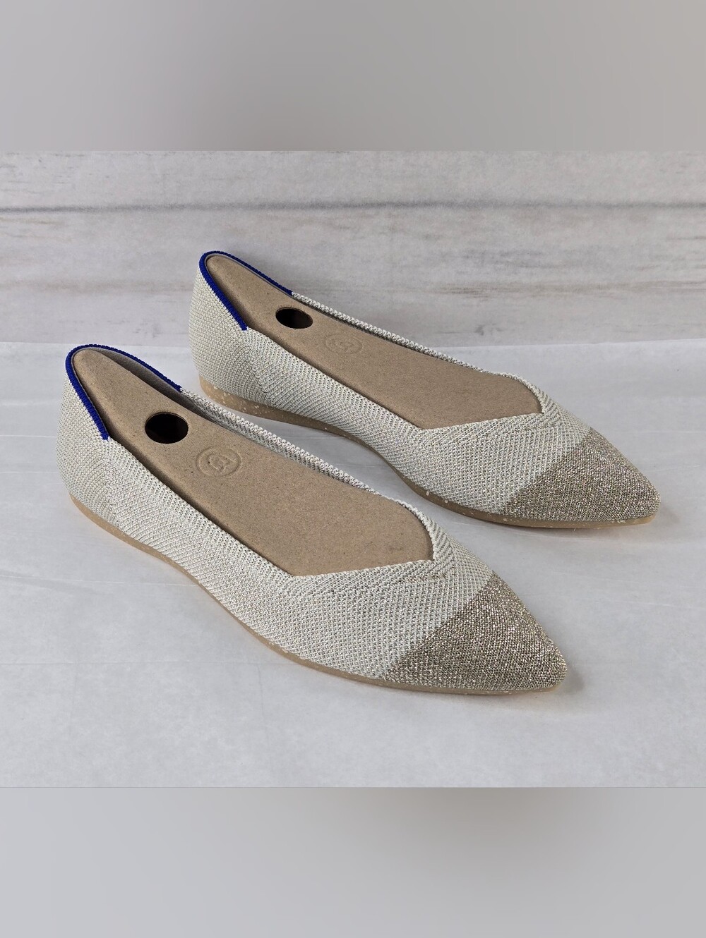 Rothy's Ballet Flats The Pointed Toe Knit Diamond Metallic Women's Size 6.5 NIB